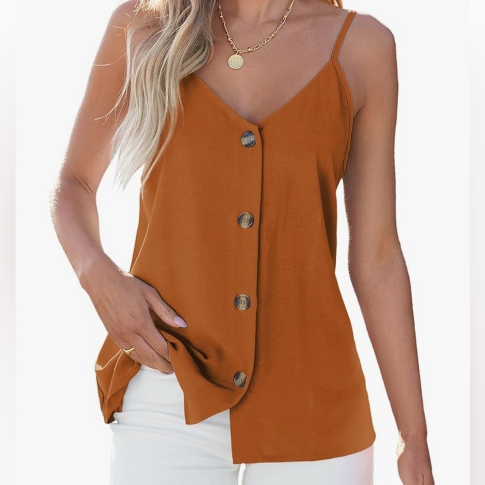 Brown and Orange Tie Front Buttoned Camisole - Picture 4 of 4